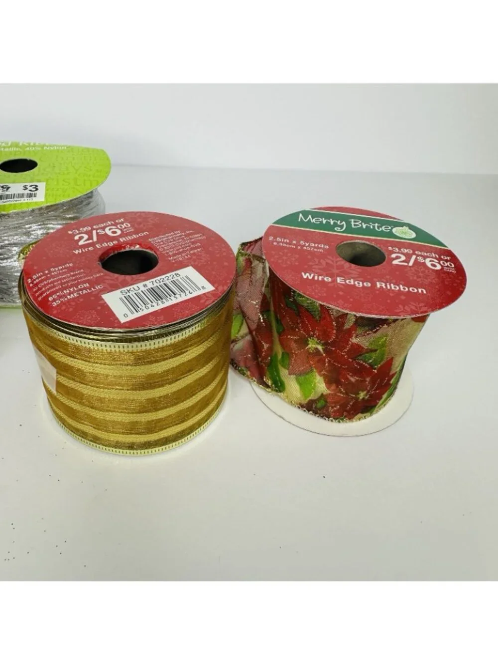 Holiday Christmas Ribbon Lot of 7 Red Gold Silver Blue Sparkling Crafts Decor